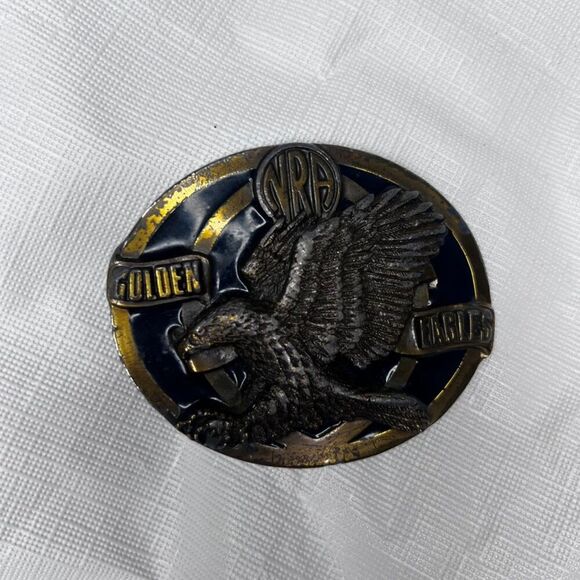 NRA Golden Eagles VTG Belt Buckle Brass USA Made Hunter National Rifle Assn - Picture 7 of 7